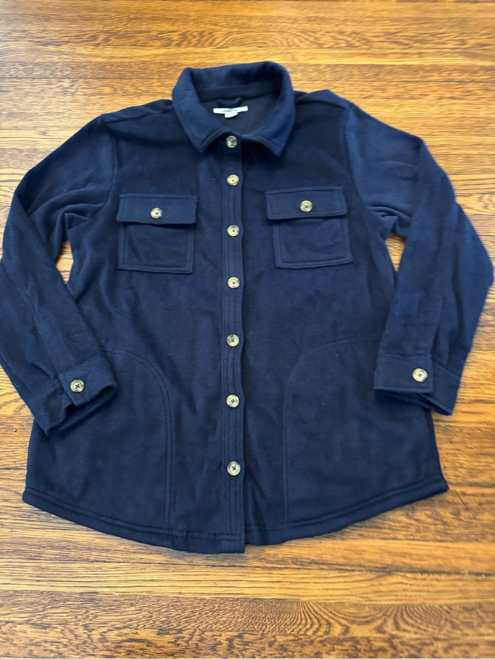 Navy Button-Front Fleece Shacket - Picture 6 of 12